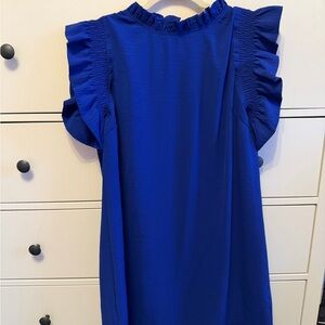 JODIFL Royal Blue Kids Dress with Ruffled Sleeves